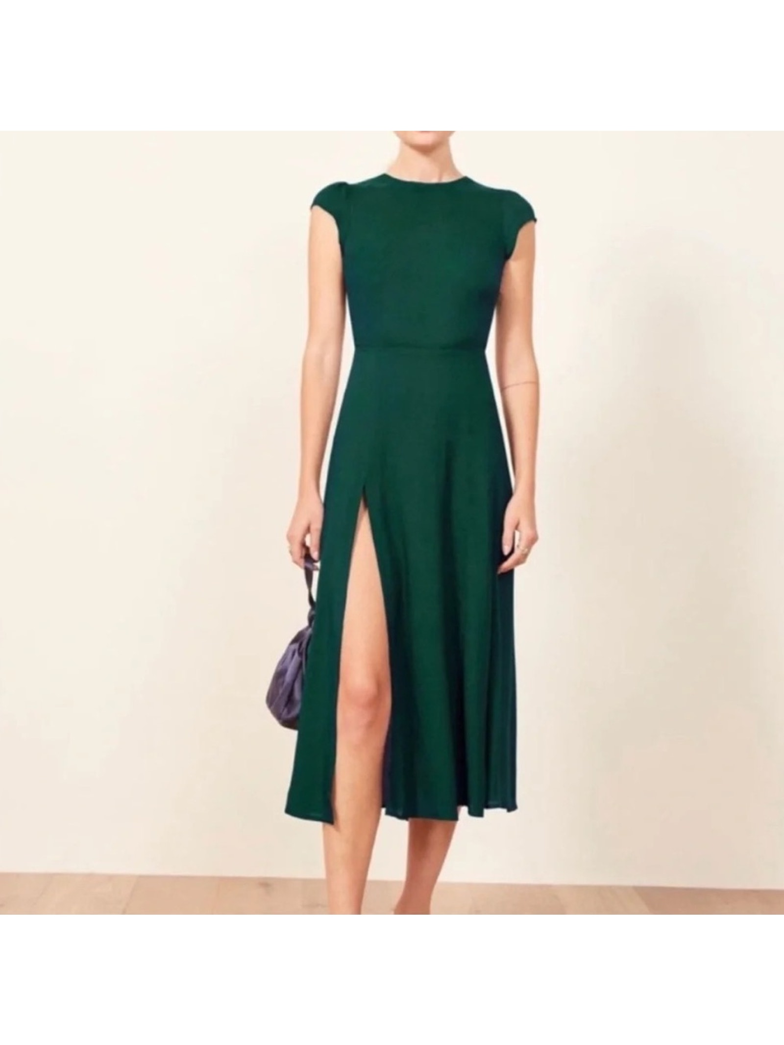 Reformation Gavin Midi Dress Emerald Green Short Sleeve Wedding Guest Summer 2